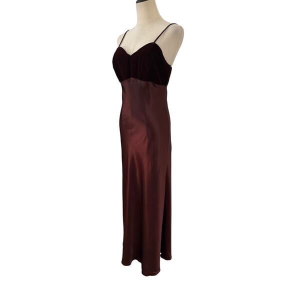 Vtg 90s Betsy & Adam Brown Velvet Satin Gown Slip Dress‎ Empire Waist Prom Hoco - Picture 4 of 13